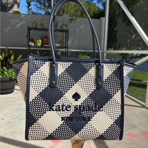 kate spade Navy and Cream Checkered Tote NWT